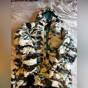 Oakley down jacket in White, Black & Teal snow camouflage